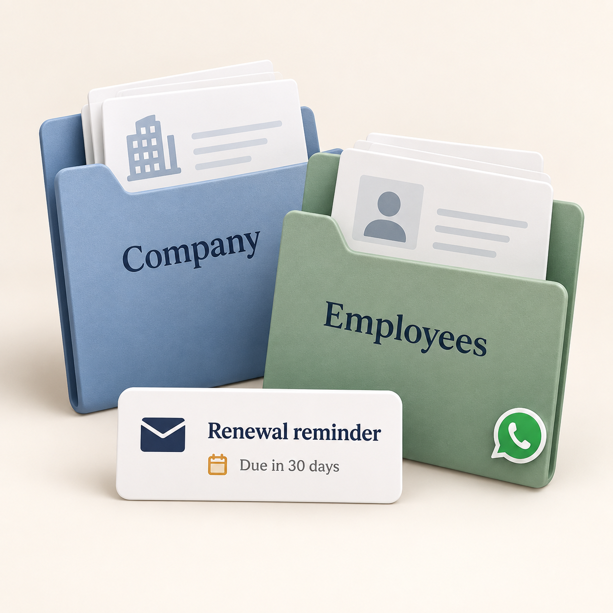 PrimeFlow company and employee documents with renewal reminders and WhatsApp sharing